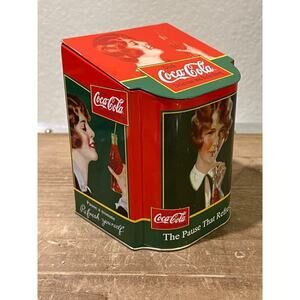 Drink Coca Cola Tin Container Vintage Woman Drinking Refresh Yourself Storage